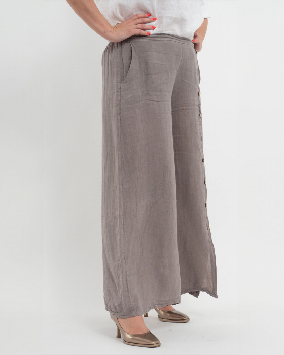 Pantaloni lungi bej fango din in pentru vară, confortabili și practici [4]