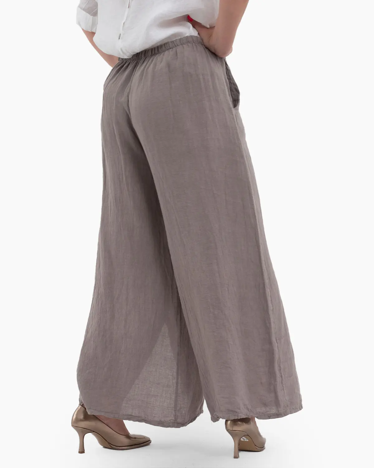 Pantaloni lungi bej fango din in pentru vară, confortabili și practici [5]