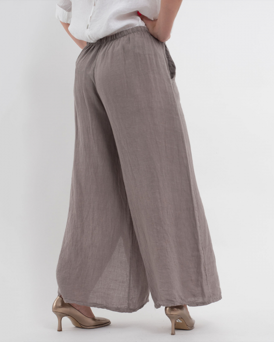 Pantaloni lungi bej fango din in pentru vară, confortabili și practici [5]