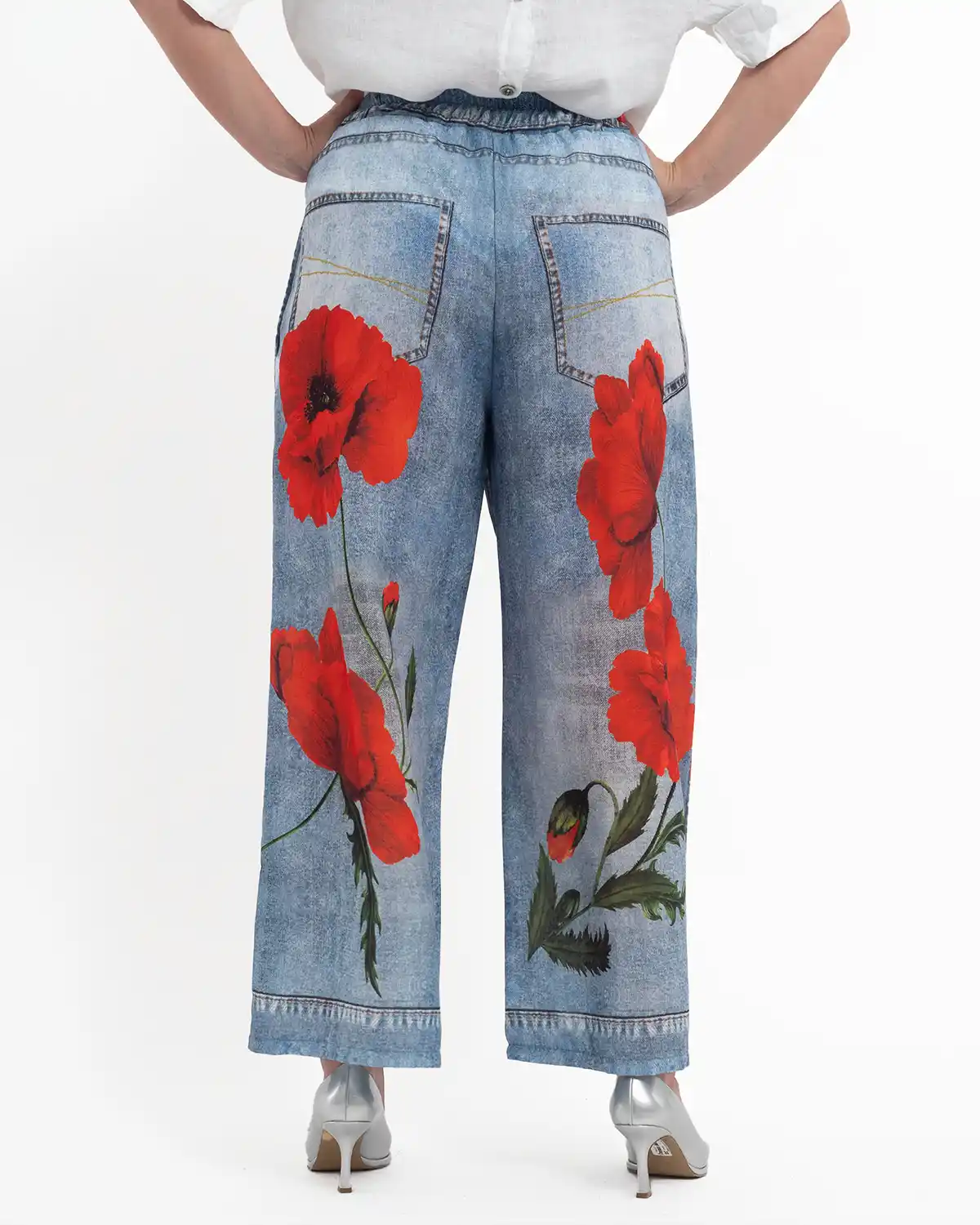 Pantaloni lungi evazați cu imprimeu cu maci pentru vară [2]