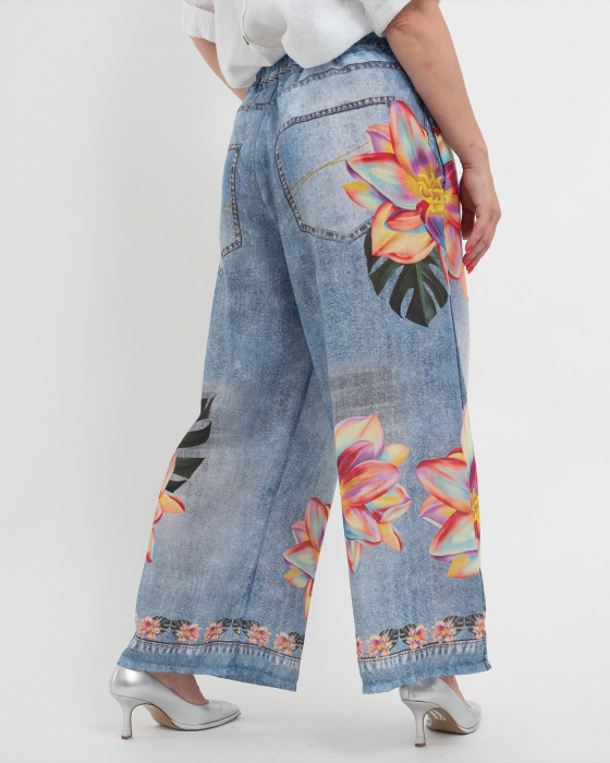 Pantaloni lungi evazați cu imprimeu floral pentru vară [2]