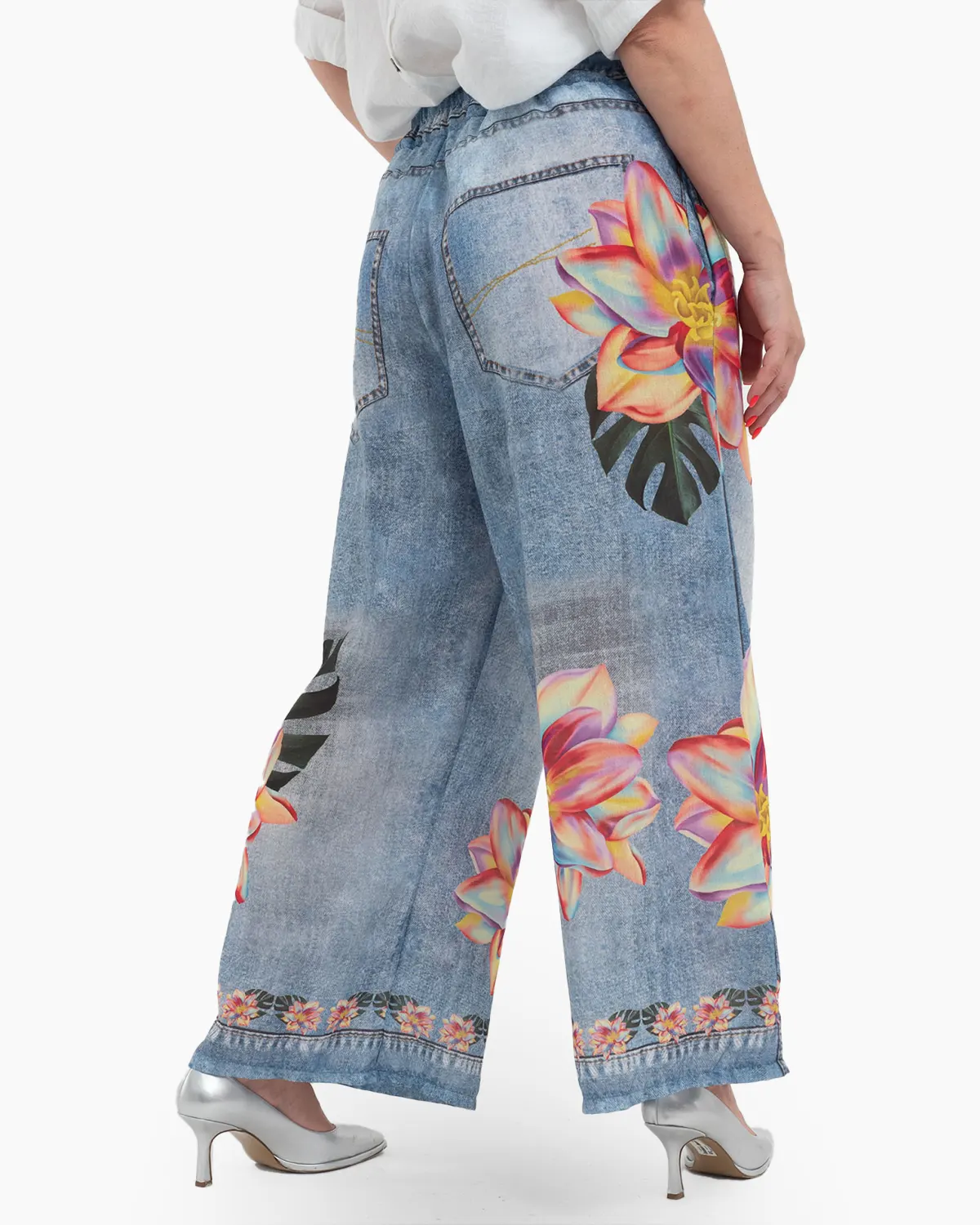Pantaloni lungi evazați cu imprimeu floral pentru vară [2]