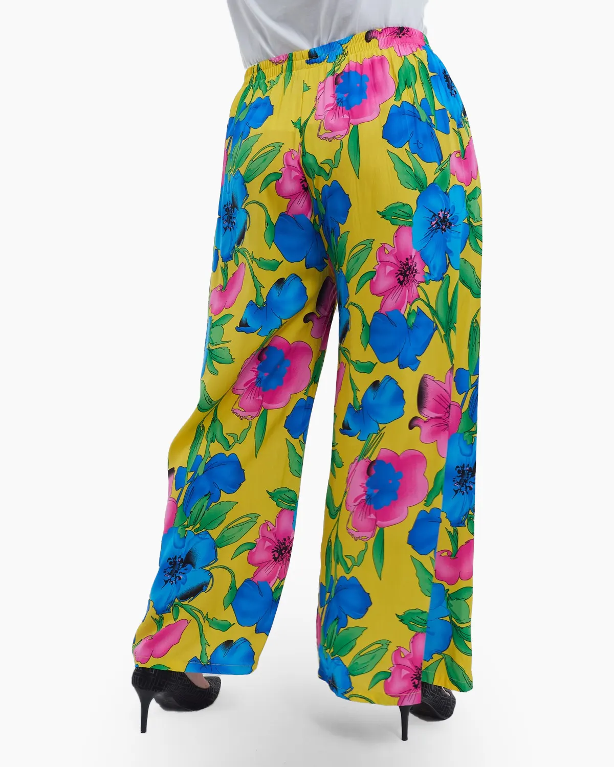 Pantaloni lungi evazati din viscoza premium cu imprimeu floral distinctiv talie ajustabila si buzunare stil casual chic negru [2]