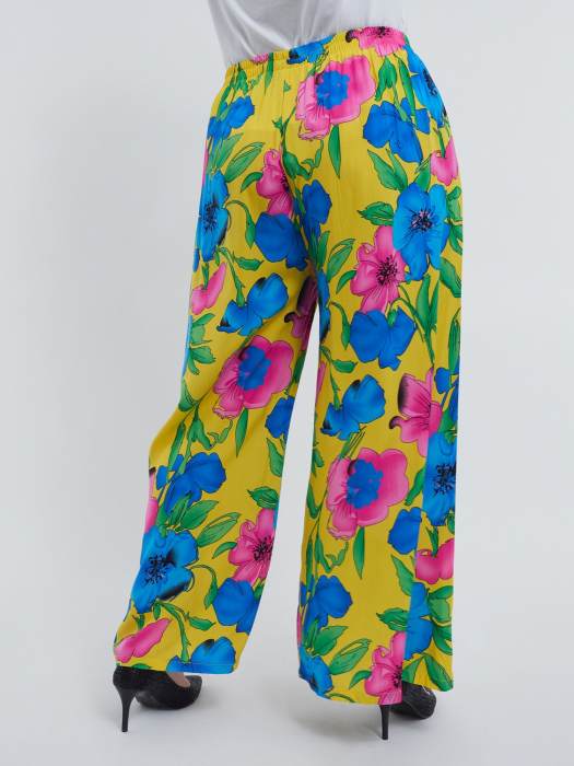 Pantaloni lungi evazati din viscoza premium cu imprimeu floral distinctiv talie ajustabila si buzunare stil casual chic negru [2]