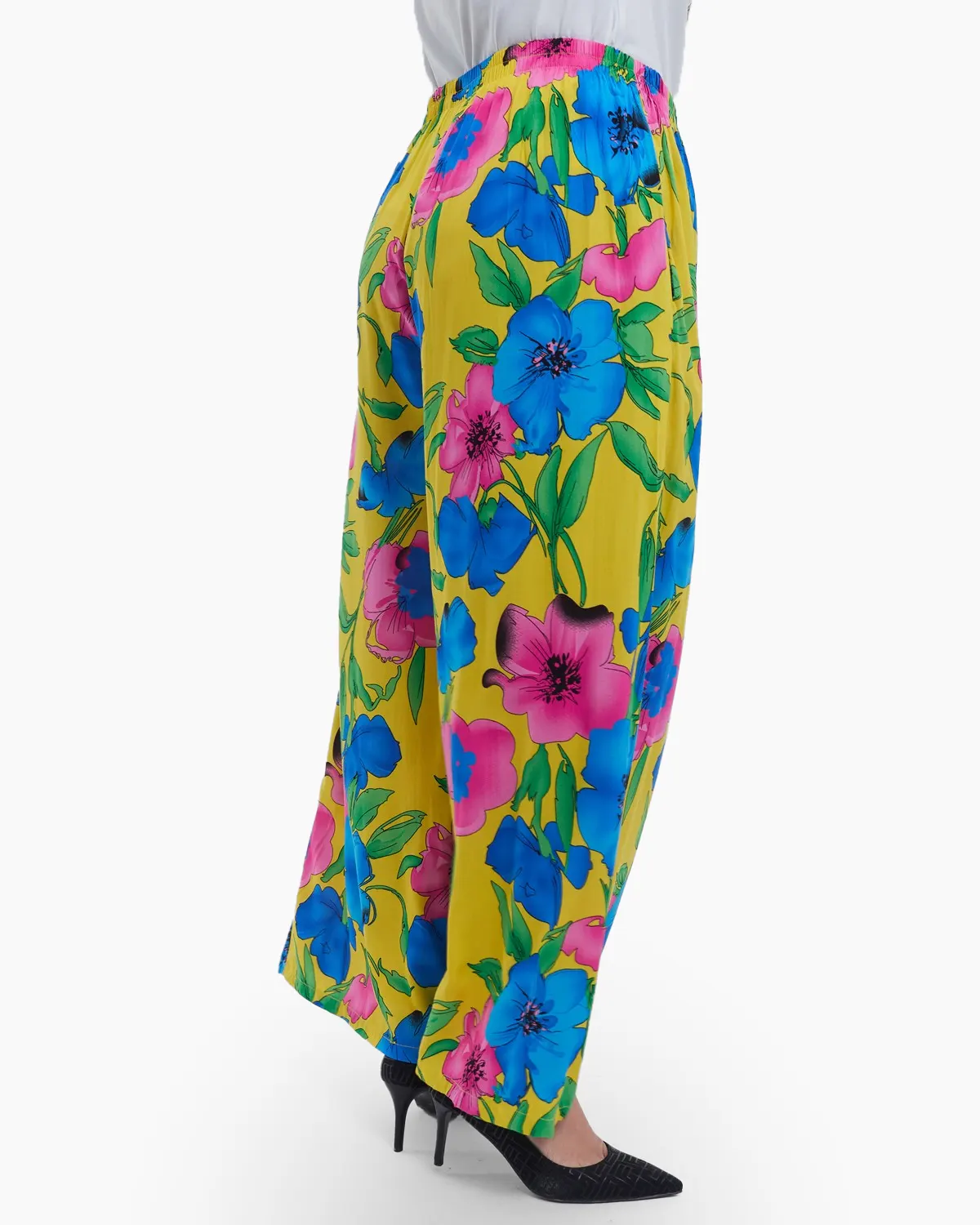 Pantaloni lungi evazati din viscoza premium cu imprimeu floral distinctiv talie ajustabila si buzunare stil casual chic negru [3]