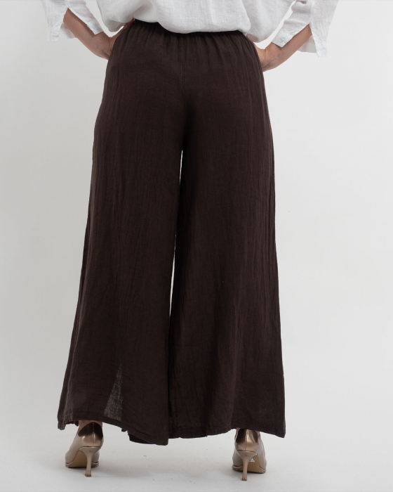 Pantaloni lungi maro din in pentru vară, confortabili și practici [2]