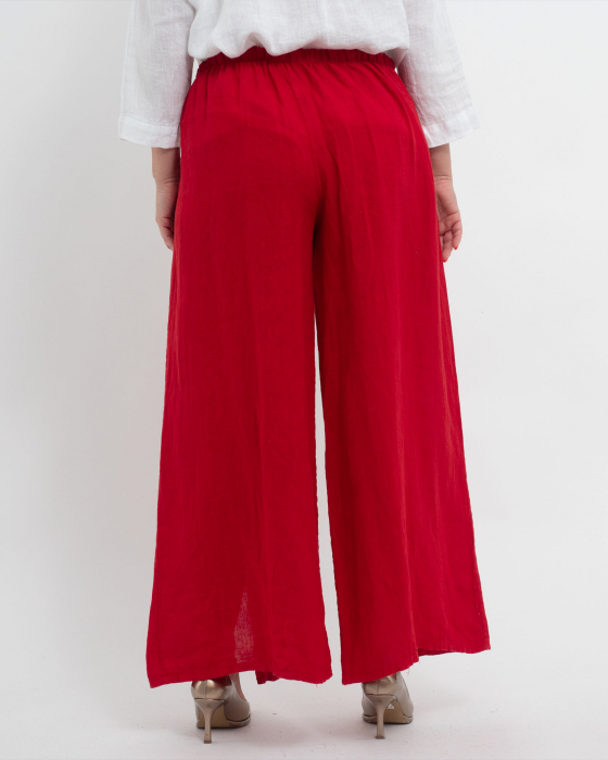 Pantaloni lungi roșii din in pentru vară, confortabili și practici [2]
