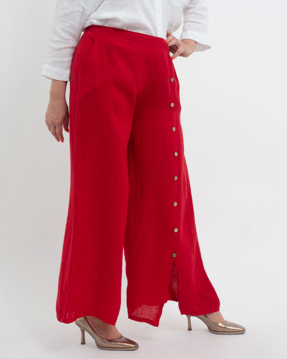 Pantaloni lungi roșii din in pentru vară, confortabili și practici [4]