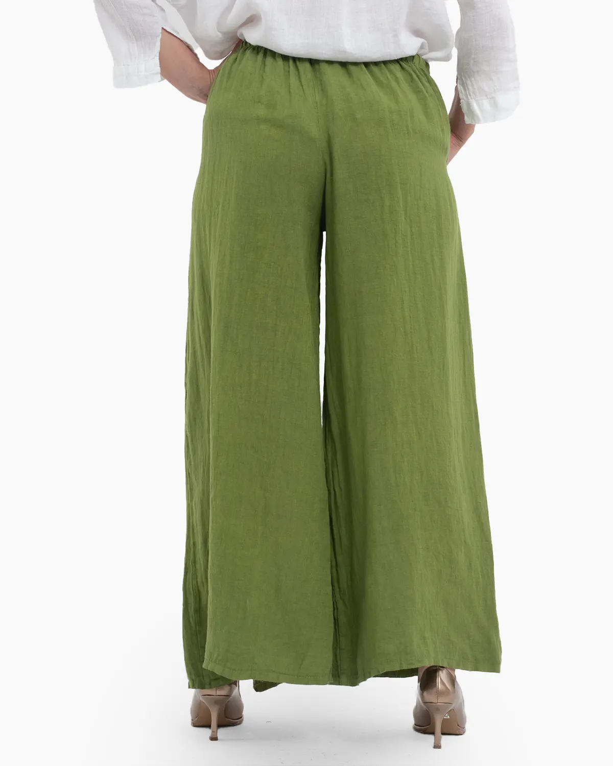 Pantaloni lungi verzi din in pentru vară, confortabili și practici [2]