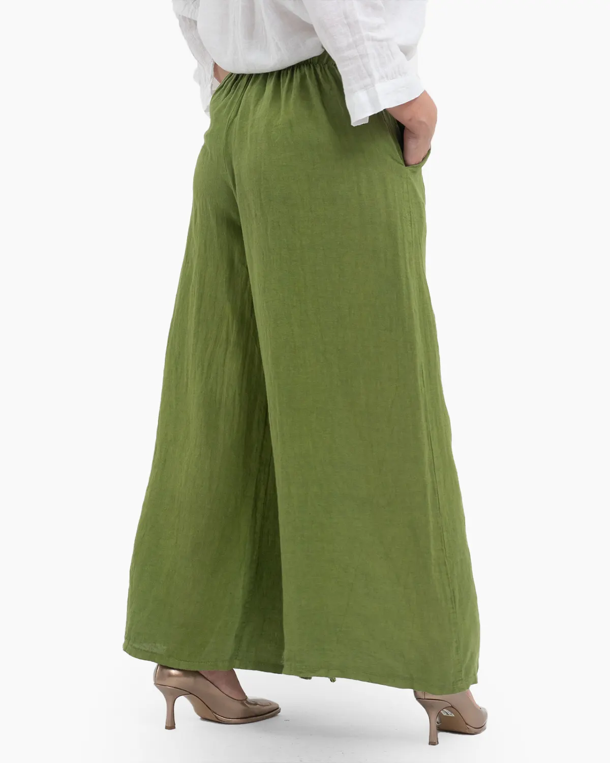 Pantaloni lungi verzi din in pentru vară, confortabili și practici [4]