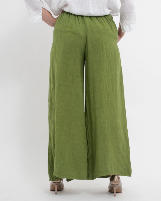 Pantaloni lungi verzi din in pentru vară, confortabili și practici [2]