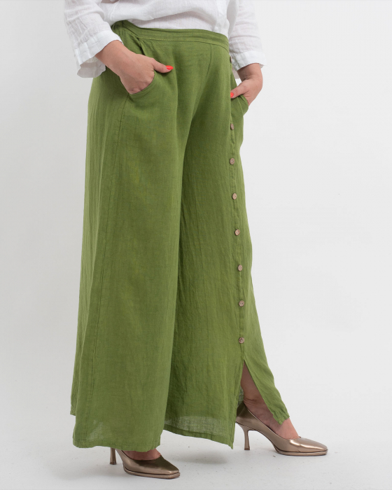 Pantaloni lungi verzi din in pentru vară, confortabili și practici [5]