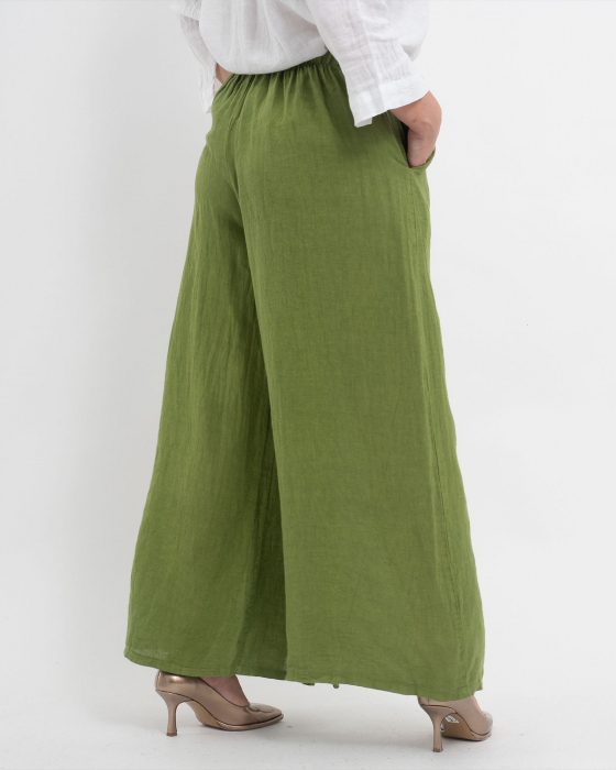 Pantaloni lungi verzi din in pentru vară, confortabili și practici [4]