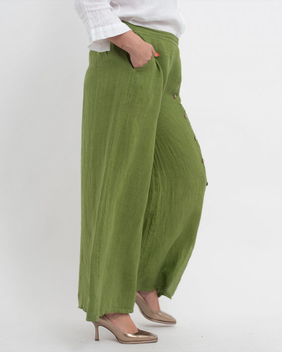 Pantaloni lungi verzi din in pentru vară, confortabili și practici [3]