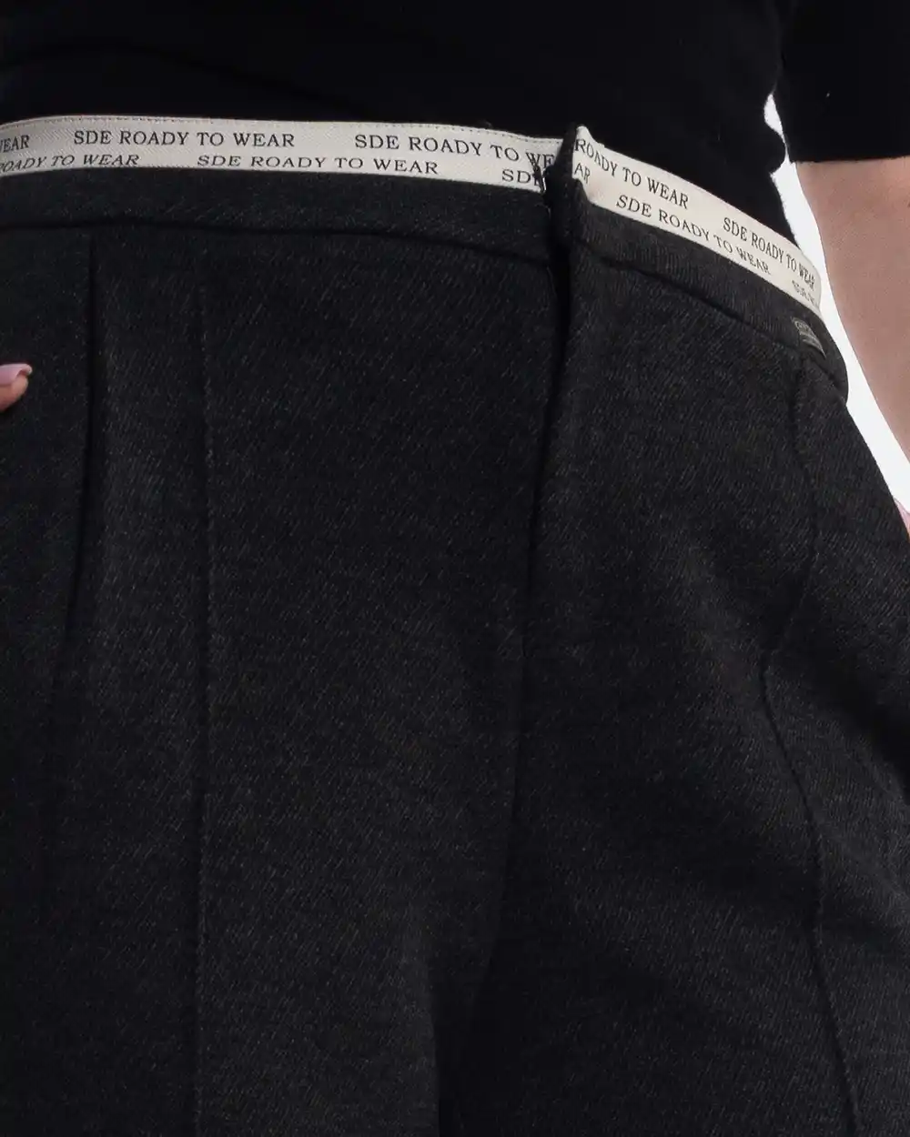 Pantaloni negri stofă groasă interior pufos călduros [4]