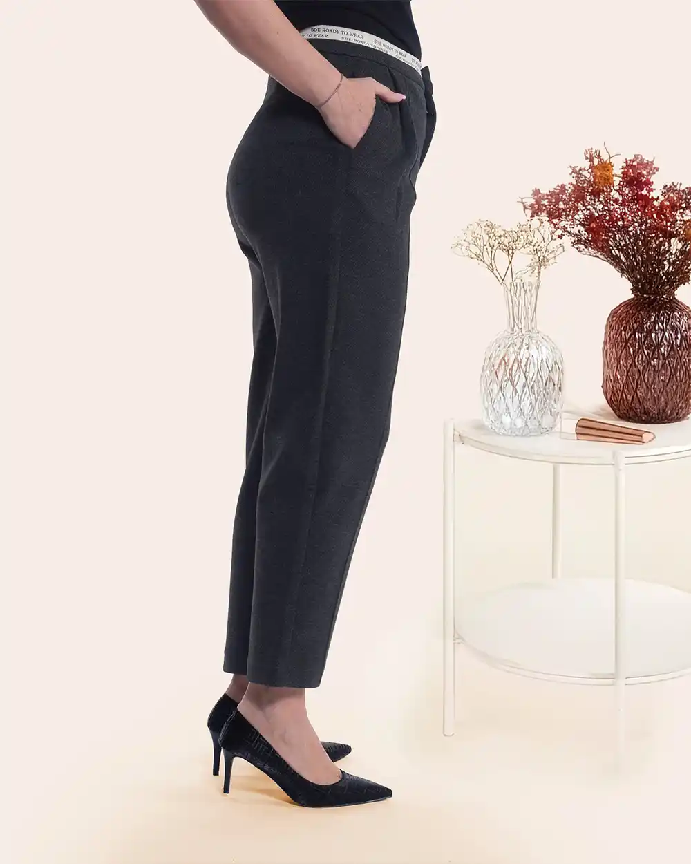 Pantaloni negri stofă groasă interior pufos călduros [3]