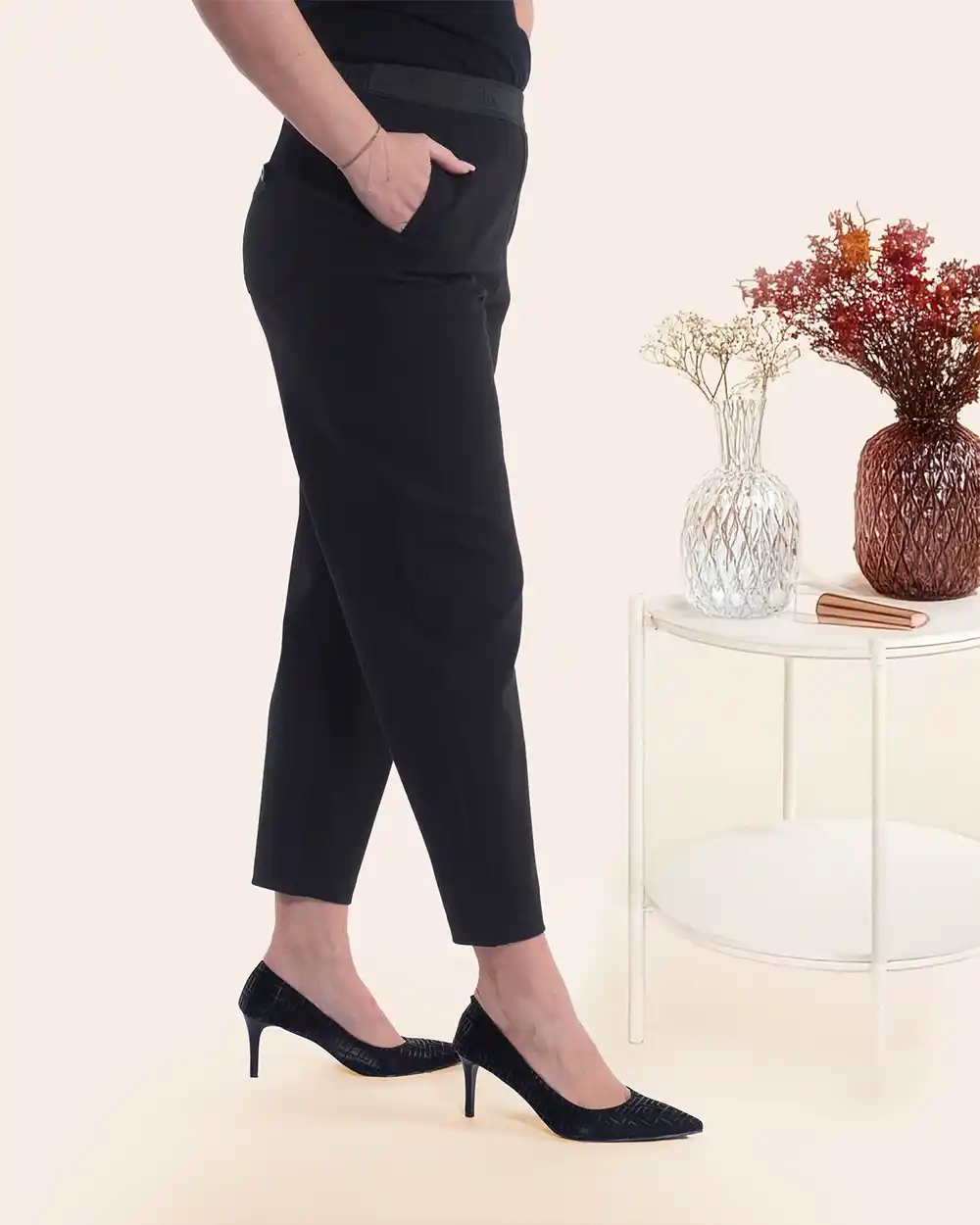 Pantaloni negri vâscoză moale talie elastică comodă [3]