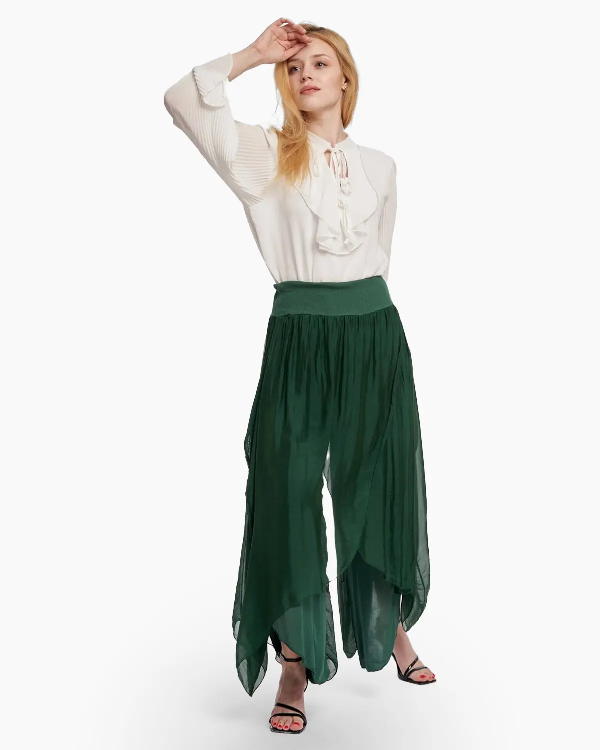 Pantaloni petrecuti din matase verde inchis [3]