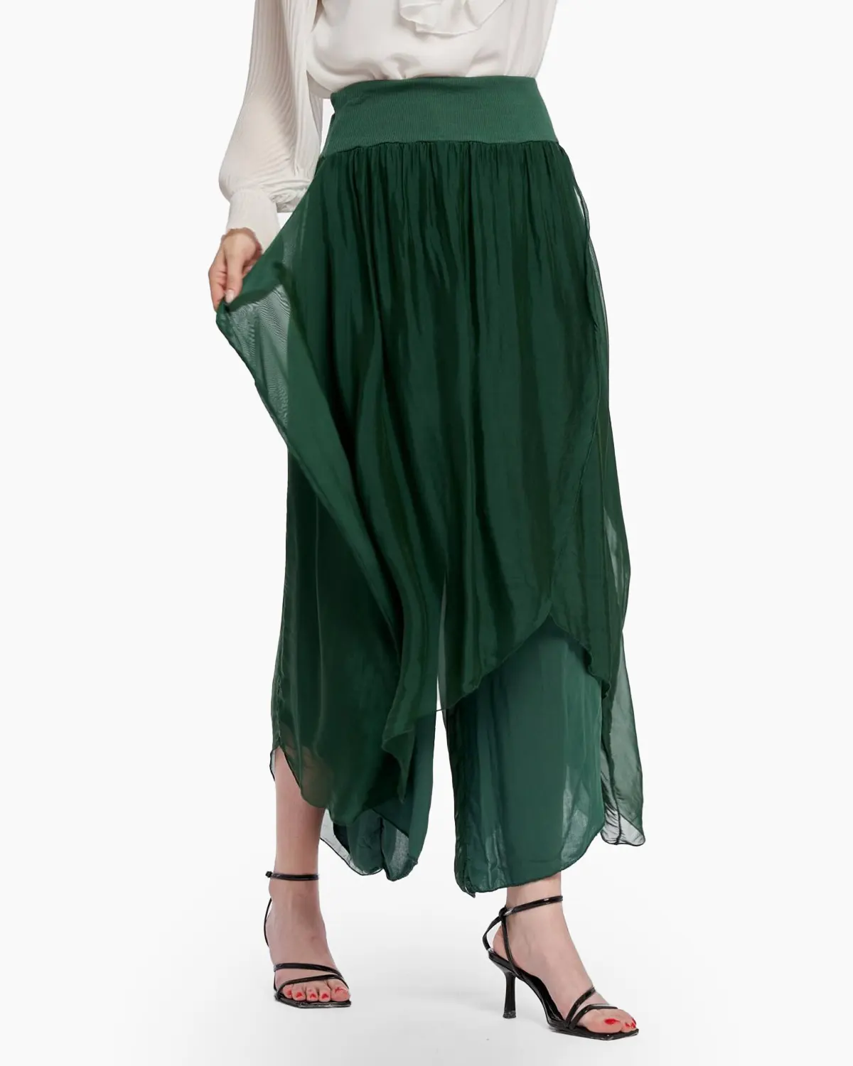 Pantaloni petrecuti din matase verde inchis [2]