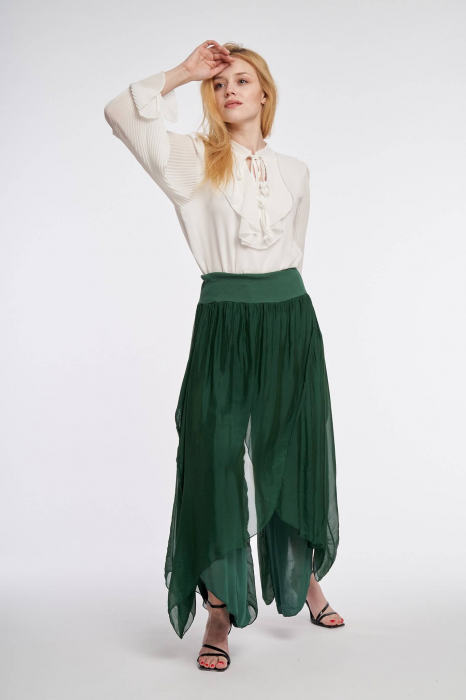 Pantaloni petrecuti din matase verde inchis [3]