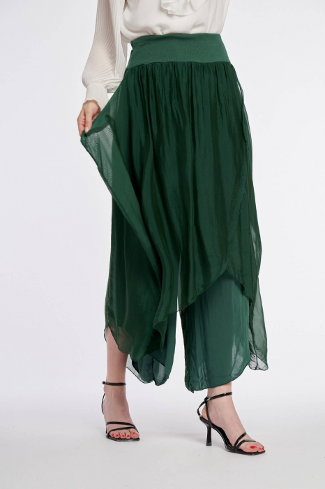 Pantaloni petrecuti din matase verde inchis [2]