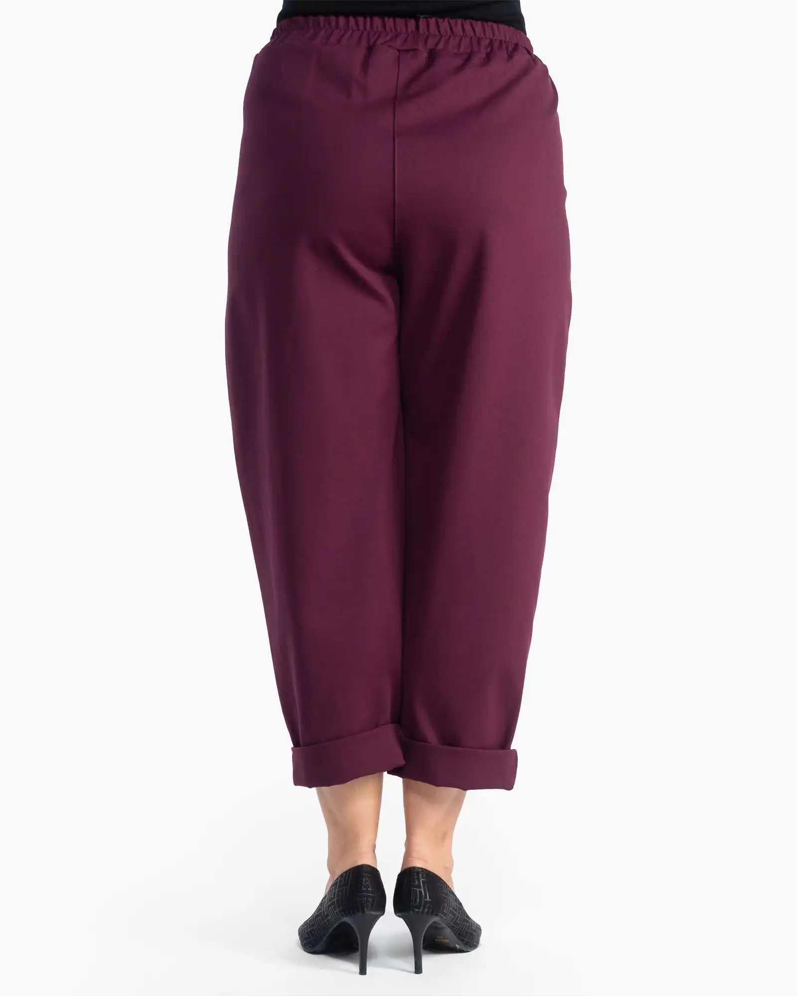 Pantaloni vișinii eleganți-casual cu linie fluidă și talie elastică [2]
