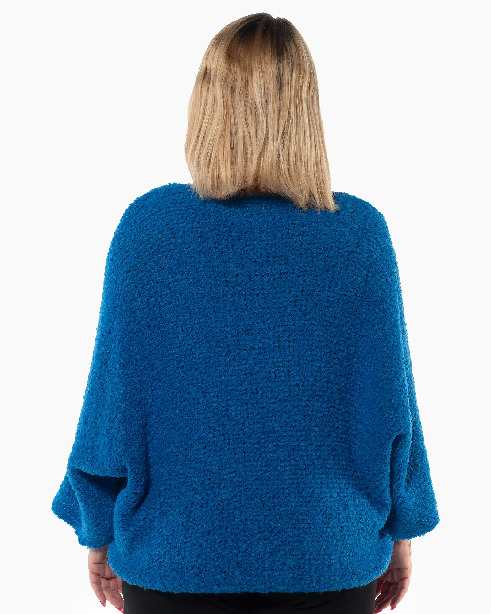 Pulover albastru tricotat cu design lejer oversize [2]