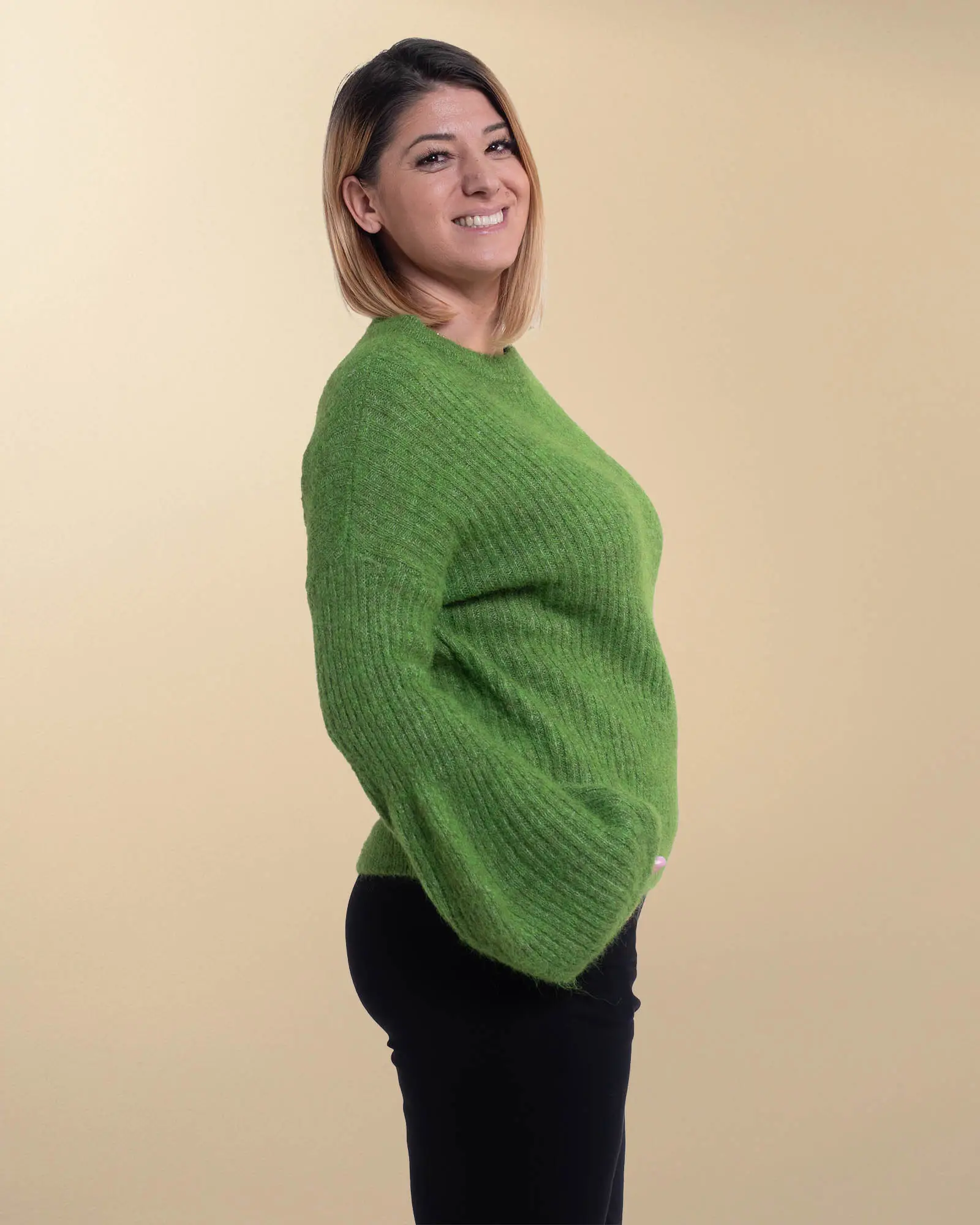 Pulover casual pufos din lână de un verde smarald [3]