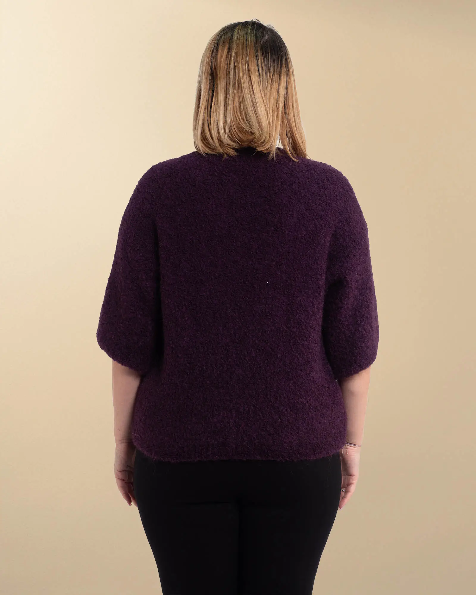 Pulover casual pufos din mohair tricotat într-o nuanță de mov [2]