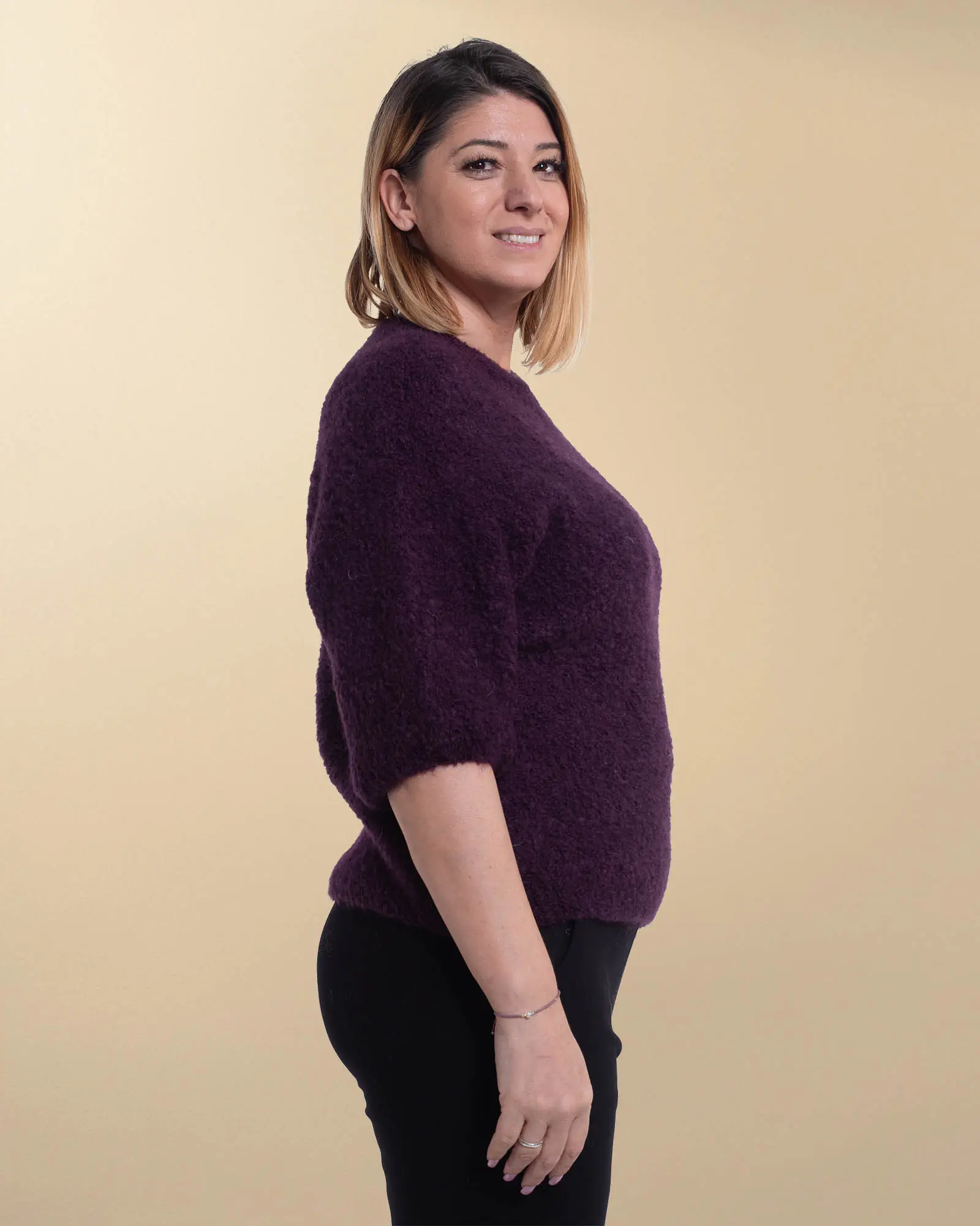 Pulover casual pufos din mohair tricotat într-o nuanță de mov [3]