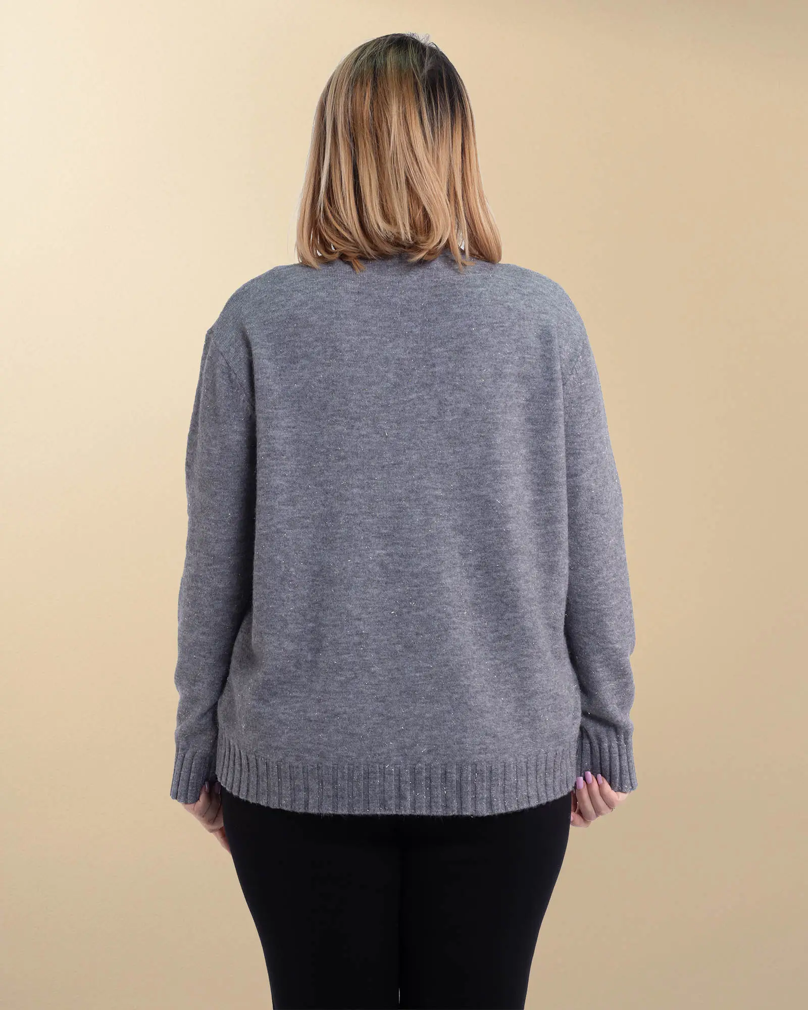 Pulover casual tricotat cu un elegant fir gri metalizat [2]