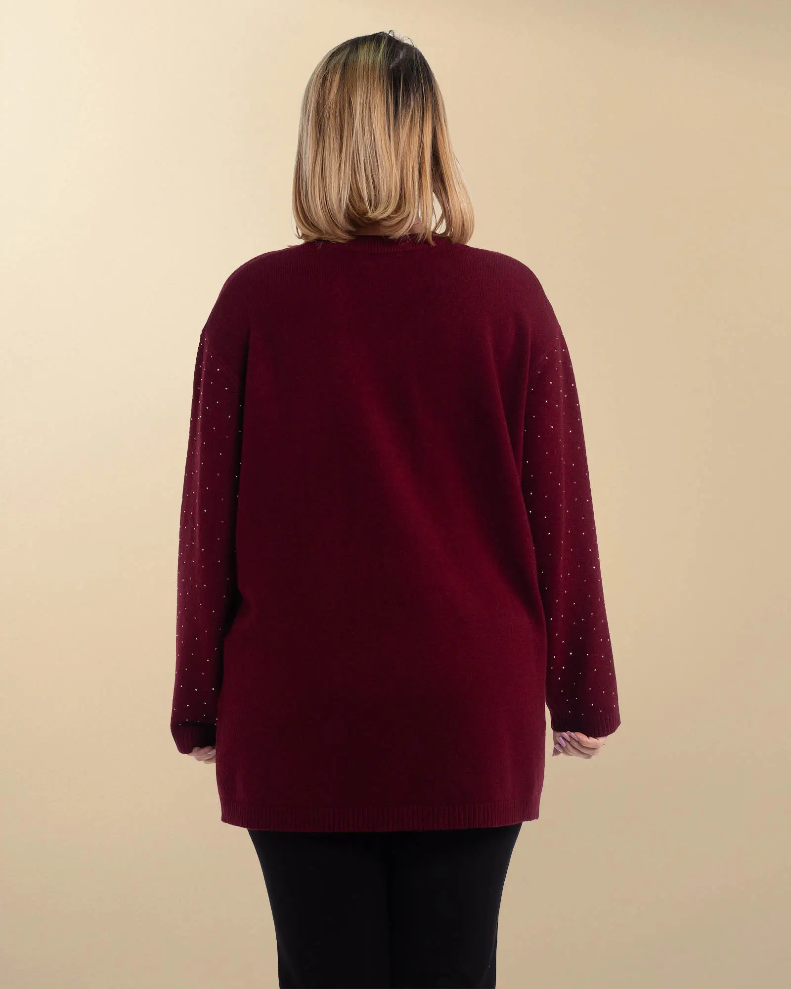 Pulover grena moale tip tunică cu strasuri delicate [2]