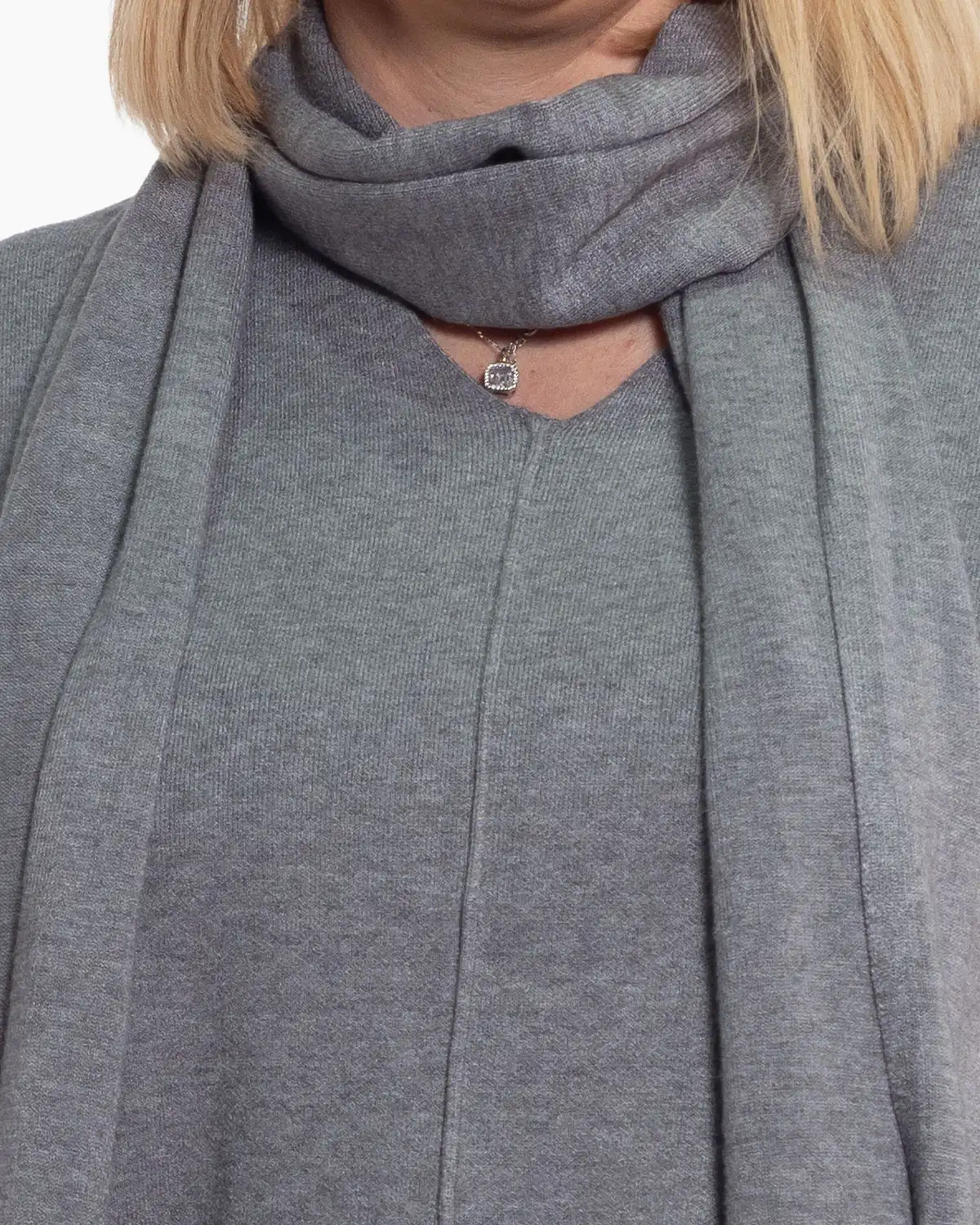 Pulover gri casual cu umeri căzuți și decolteu în V [4]