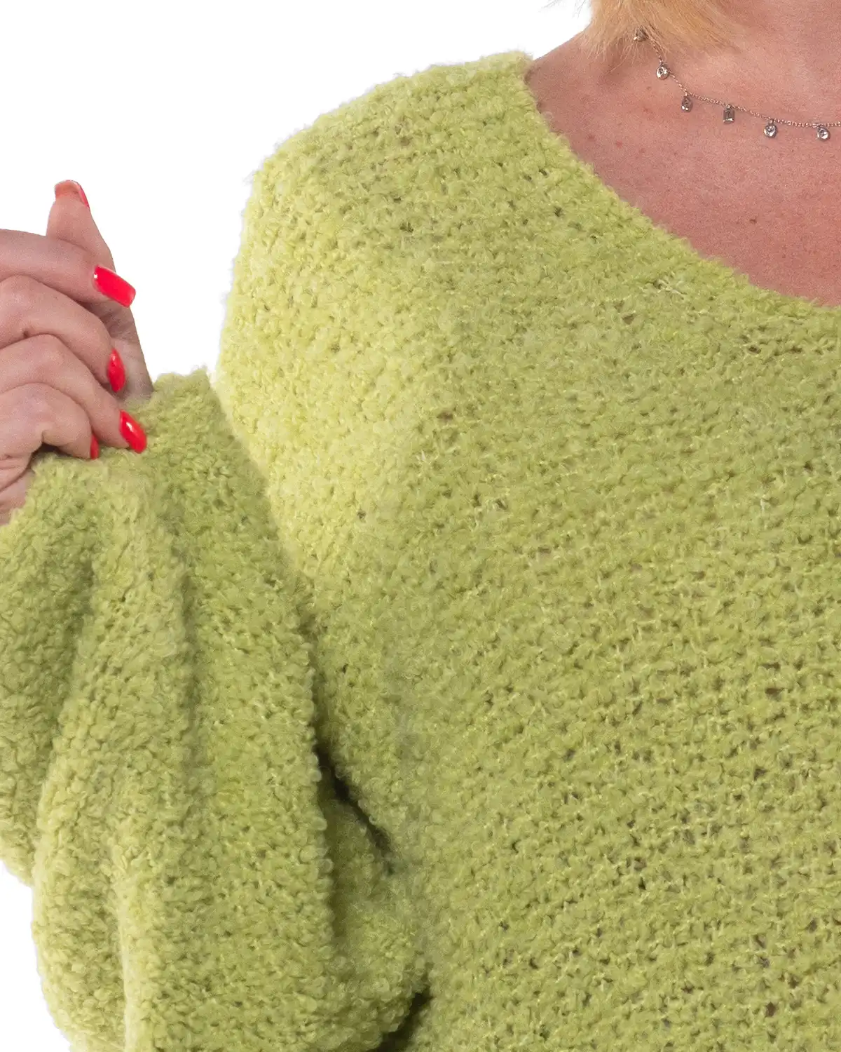 Pulover lila pufos cu croială oversize și decolteu în V [4]