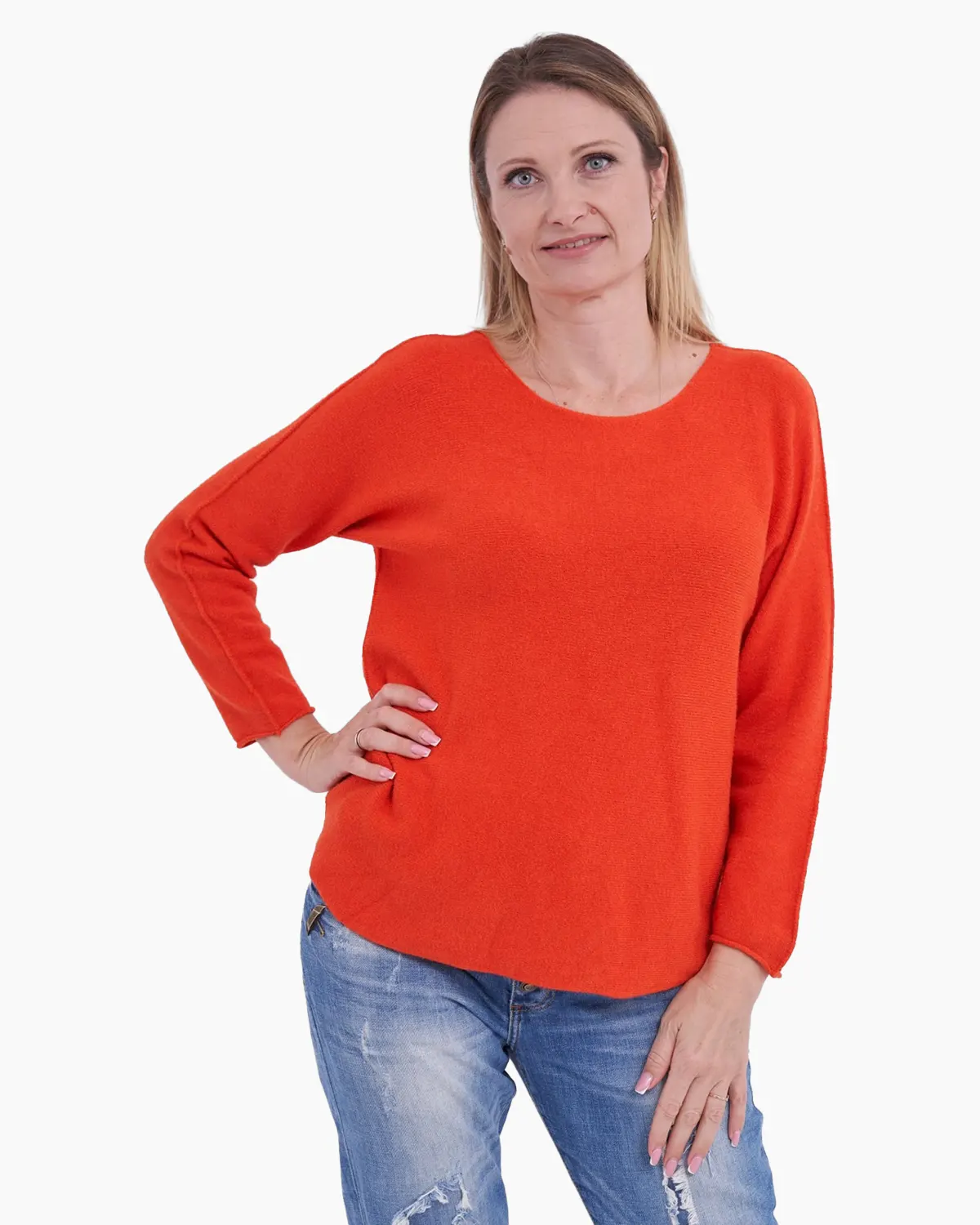 Pulover rosu-corai clasic cu decolteu rotund [2]