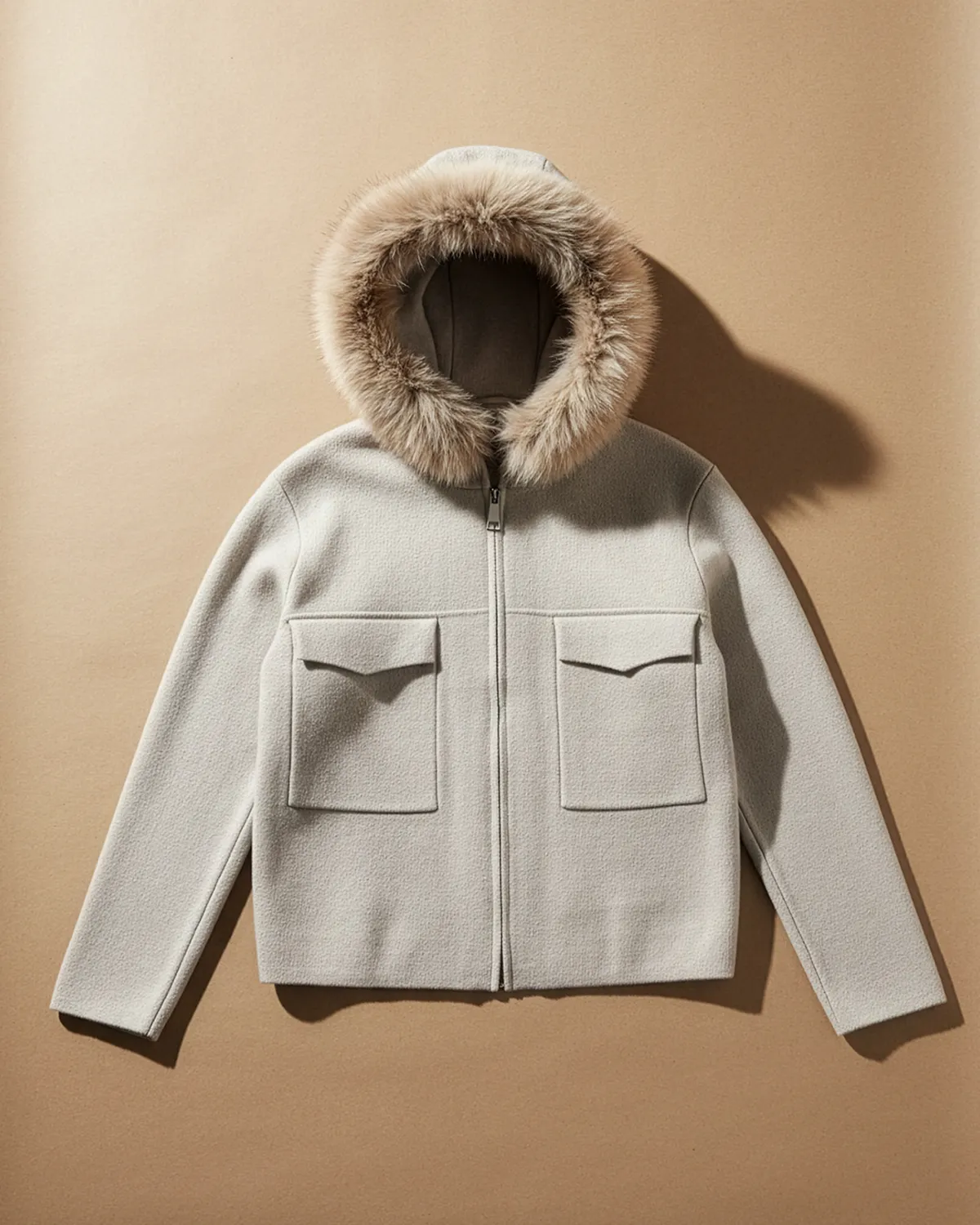 Jachetă scurtă vâscoză angora cu glugă și blană artificială [1]