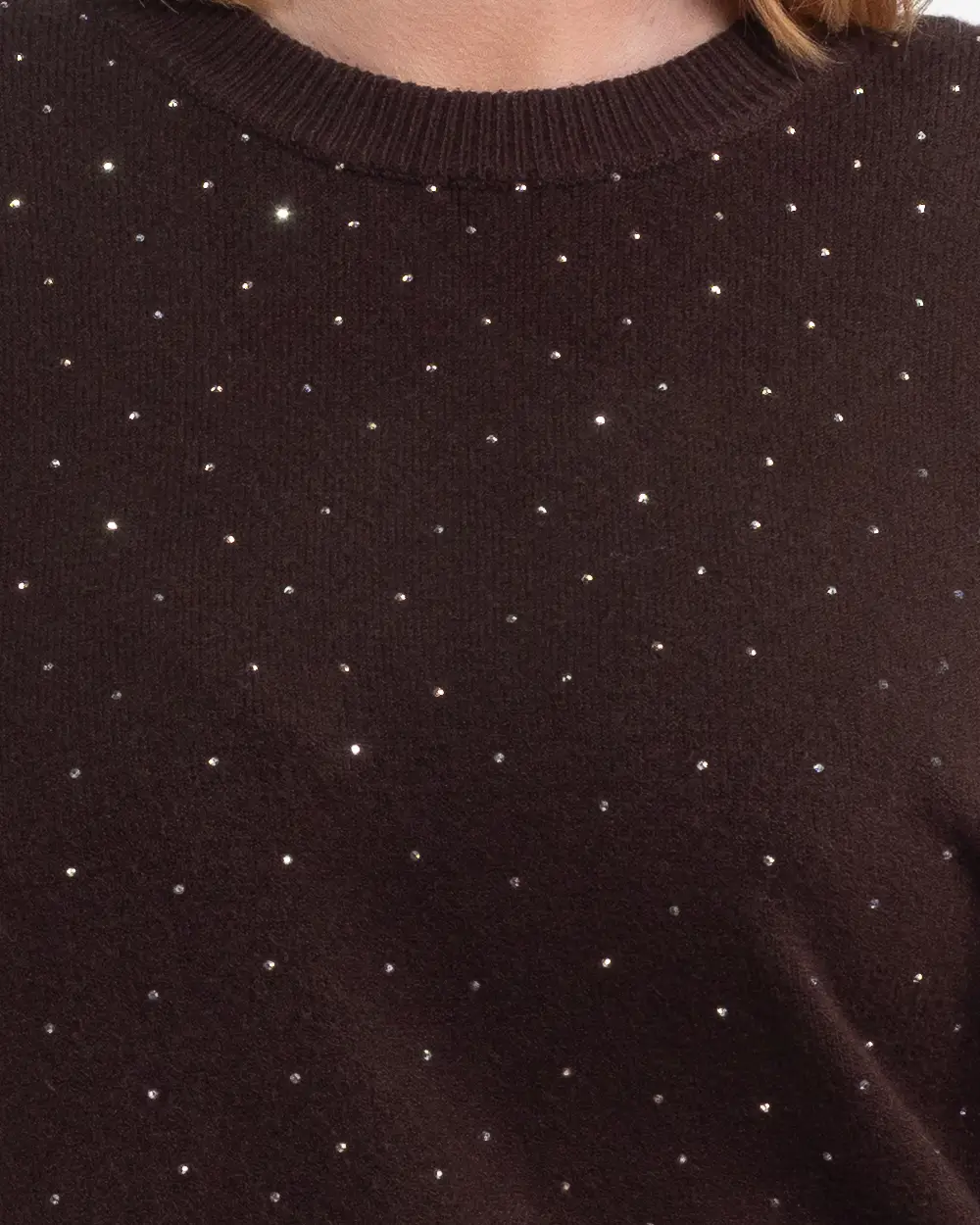 Pulover tunică elegant de un maro cald cu strasuri delicate [4]