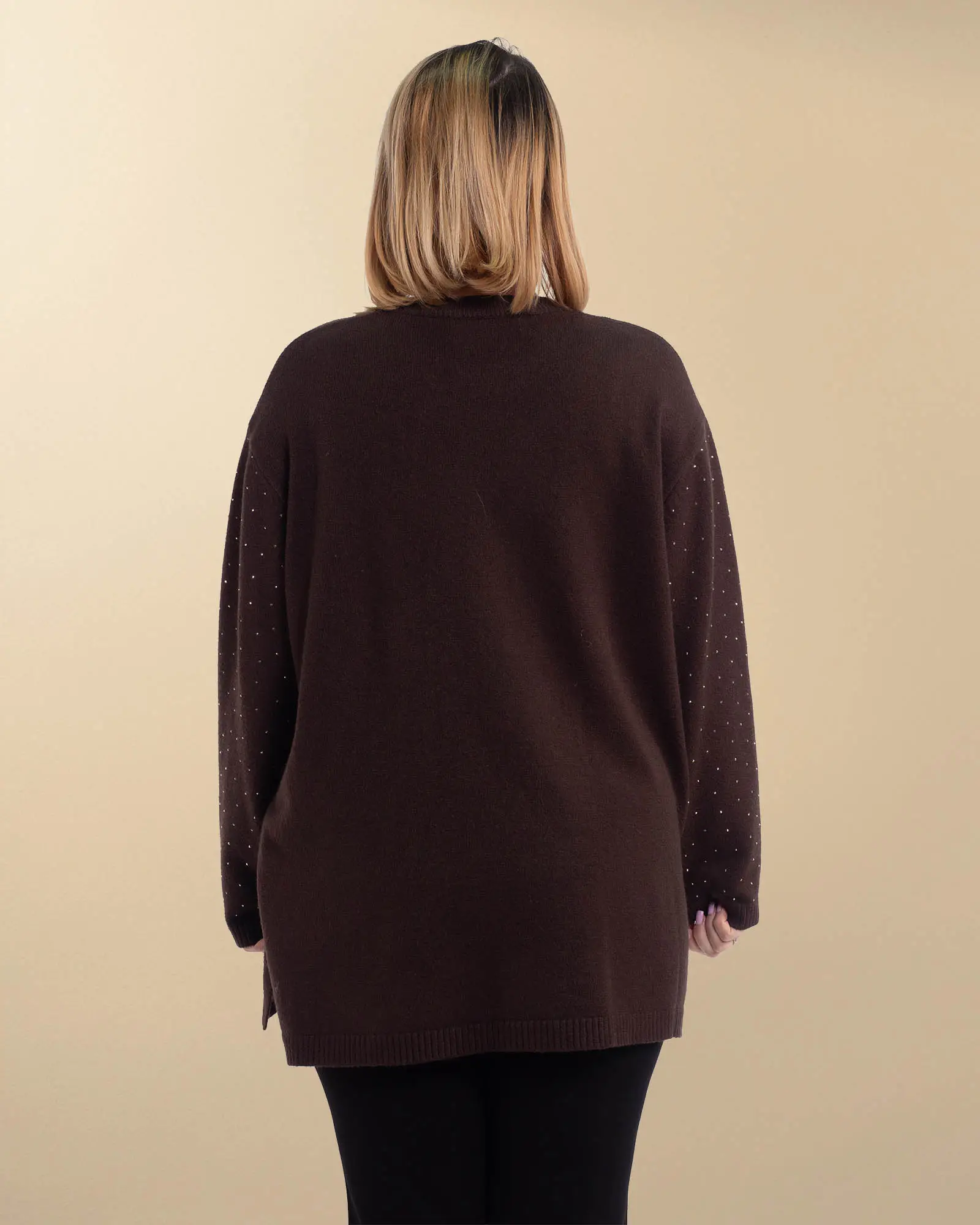 Pulover tunică elegant de un maro cald cu strasuri delicate [2]