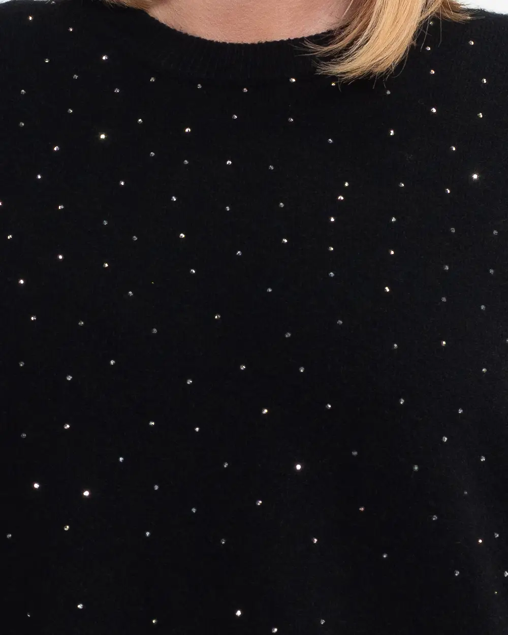 Pulover tunică negru din tricot moale cu strasuri [4]