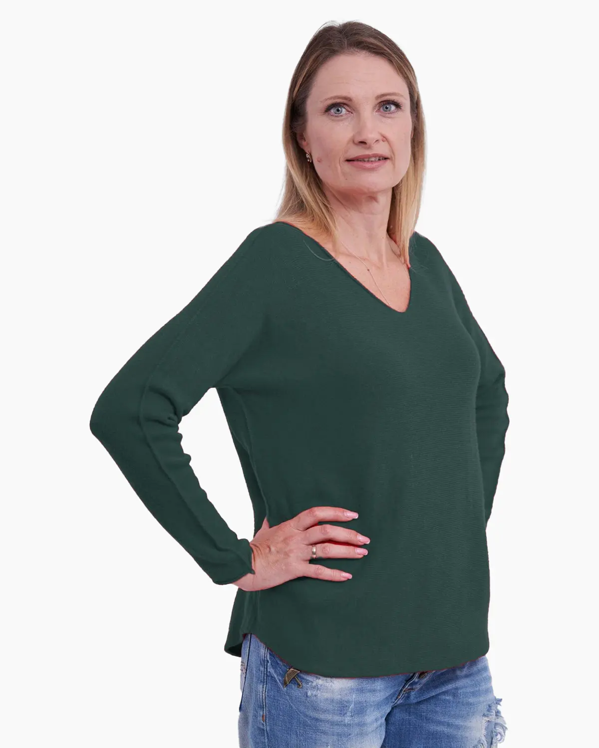 Pulover Verde menta clasic cu decolteu in V [2]