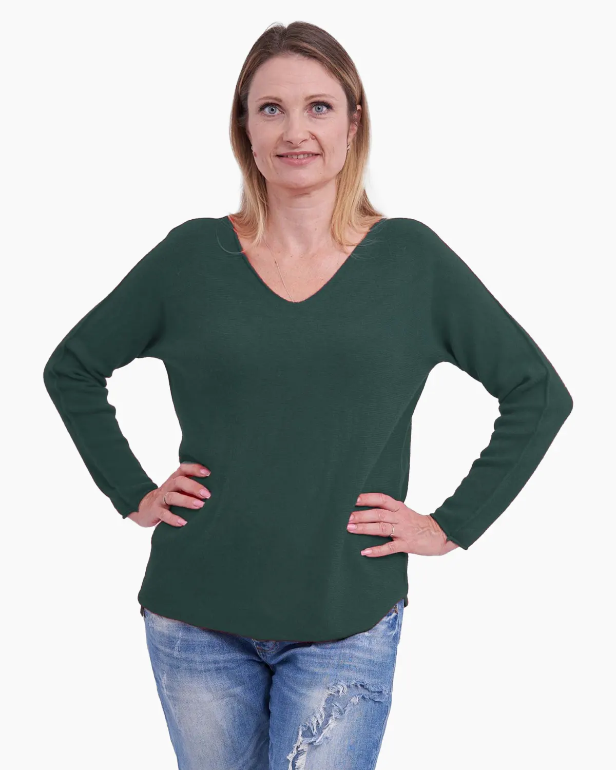Pulover Verde menta clasic cu decolteu in V [1]