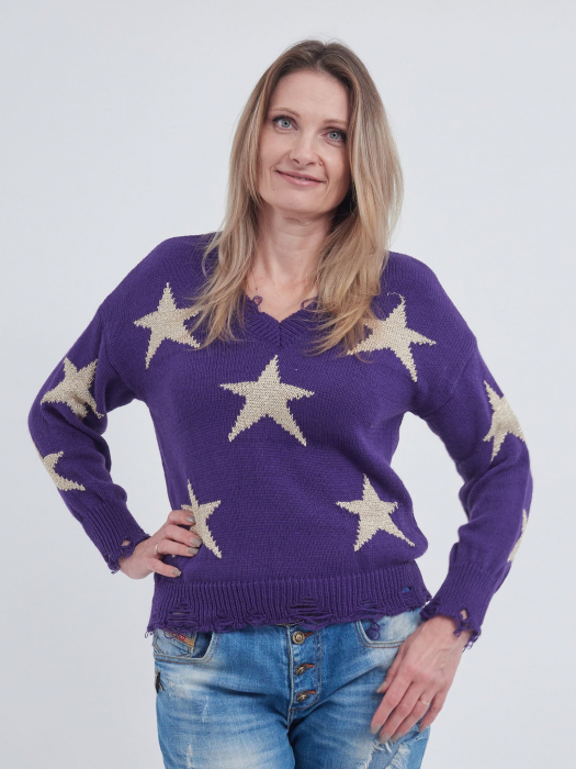 Pulover violet tricotat cu detalii "stea" [1]