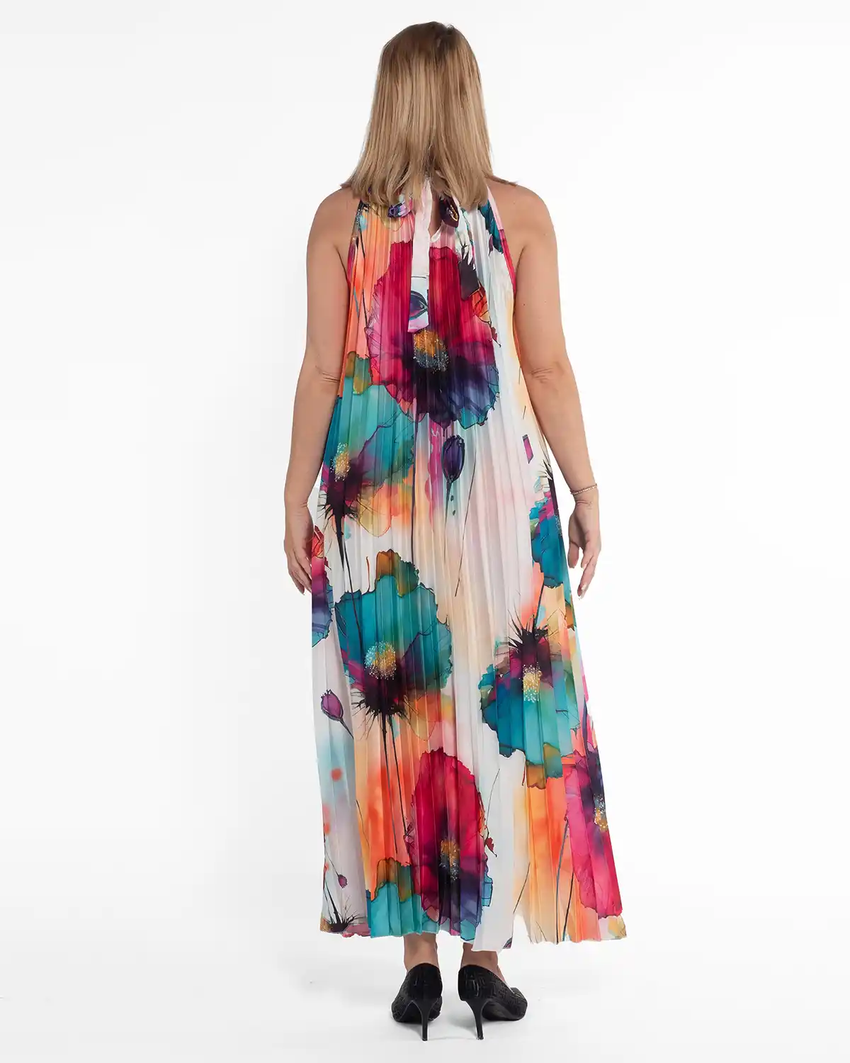 Rochie albă amplă plisată cu imprimeu floral [2]