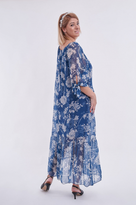 Rochie albastra cu model trandafiri albi [3]