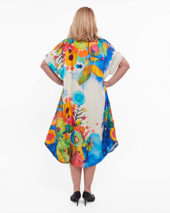 Rochie albastră midi florală smart casual din vâscoză [2]