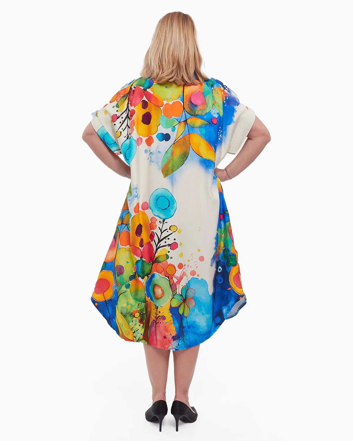 Rochie albastră midi florală smart casual din vâscoză [2]
