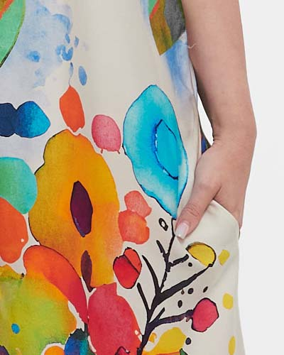 Rochie albastră midi florală smart casual din vâscoză [5]