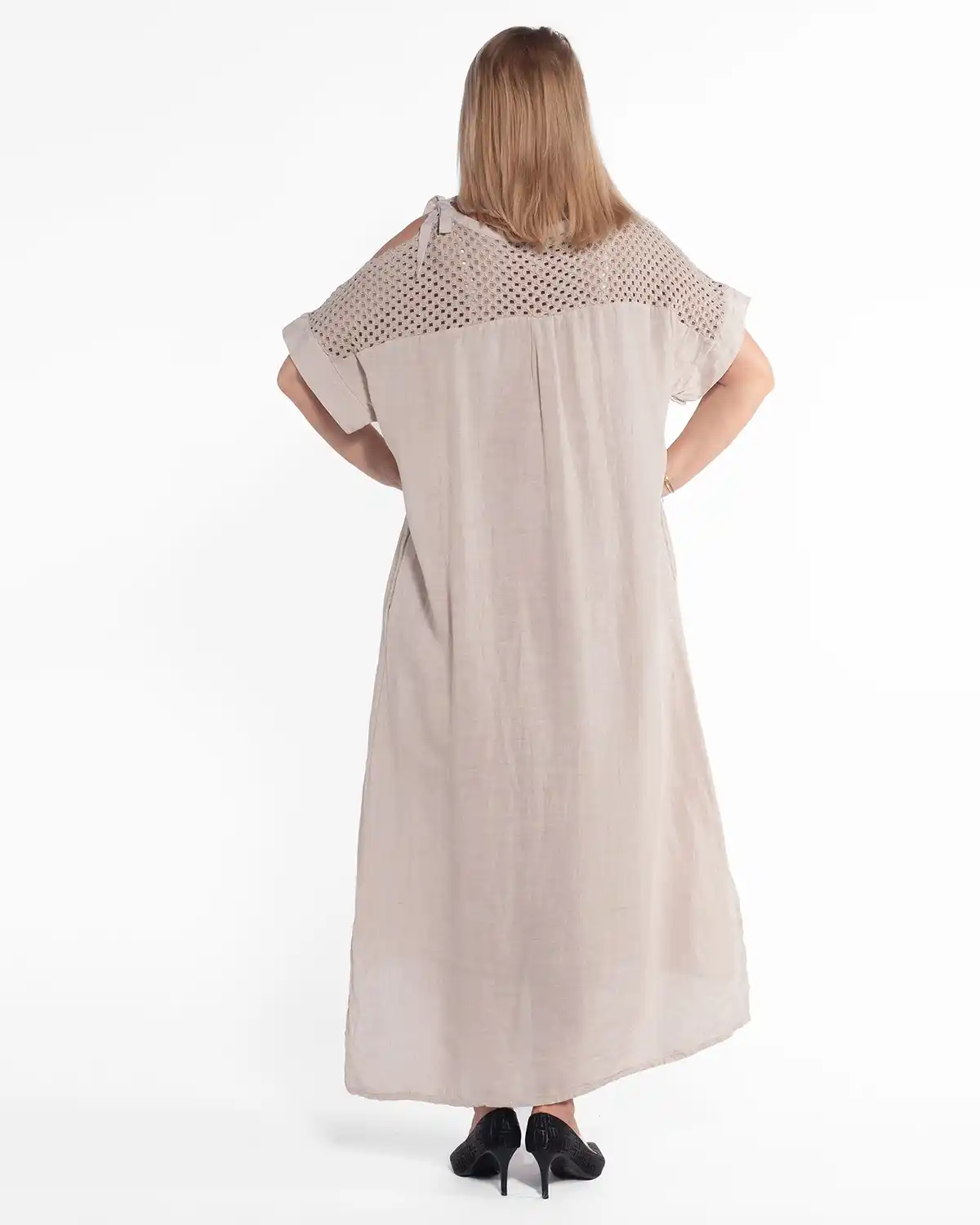 Rochie amplă bej din in, în stil boho [2]