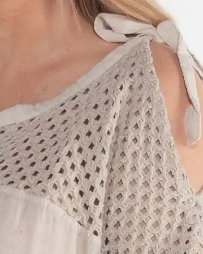 Rochie amplă bej din in, în stil boho [3]