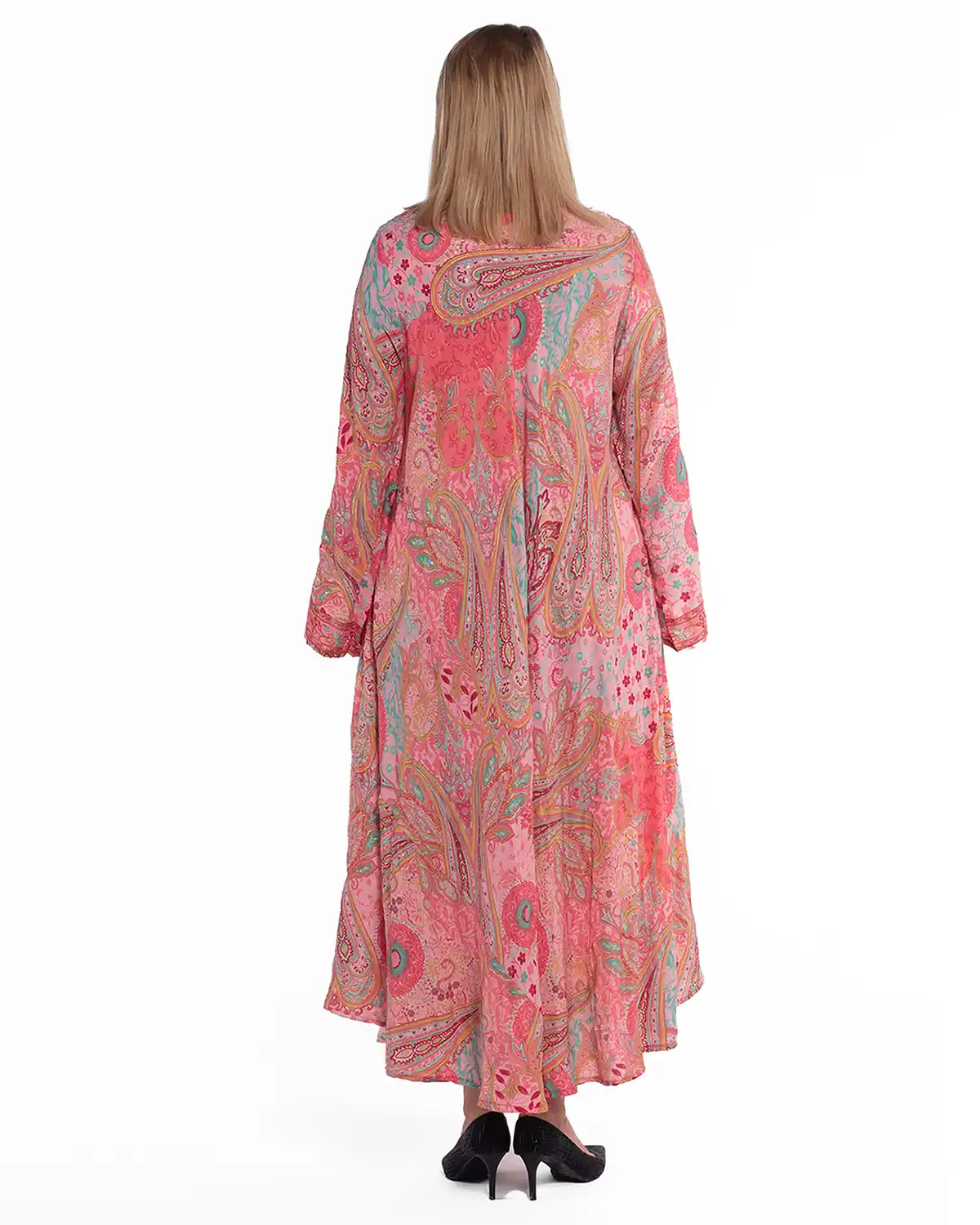 Rochie amplă din mătase roz cu imprimeu arabesque [2]